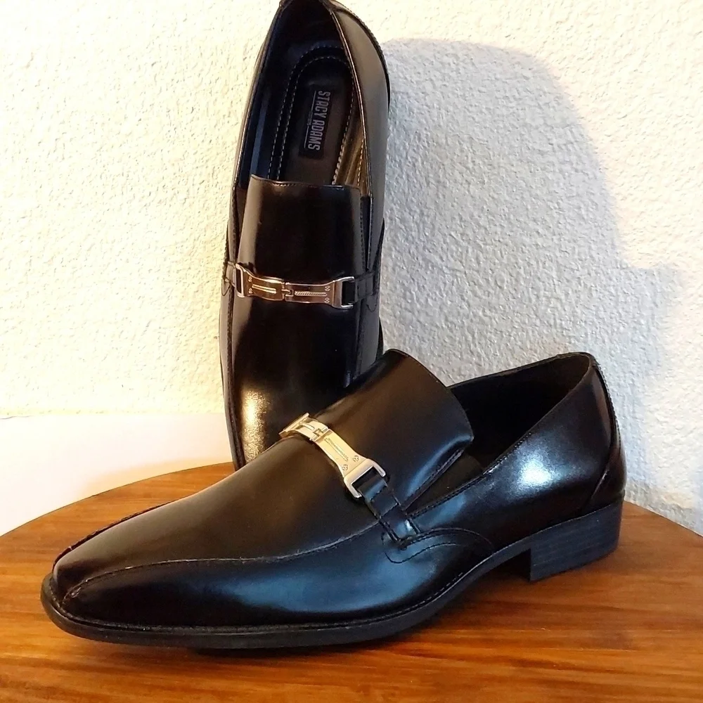 Stacy Adams Mens Black Leather Slip On Dress Shoes Loafers  Luxe Sz.12W